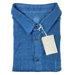 120% Lino Vibrant Blue Pure Linen S/S Mens Button Front Size 4XL/56 NWT